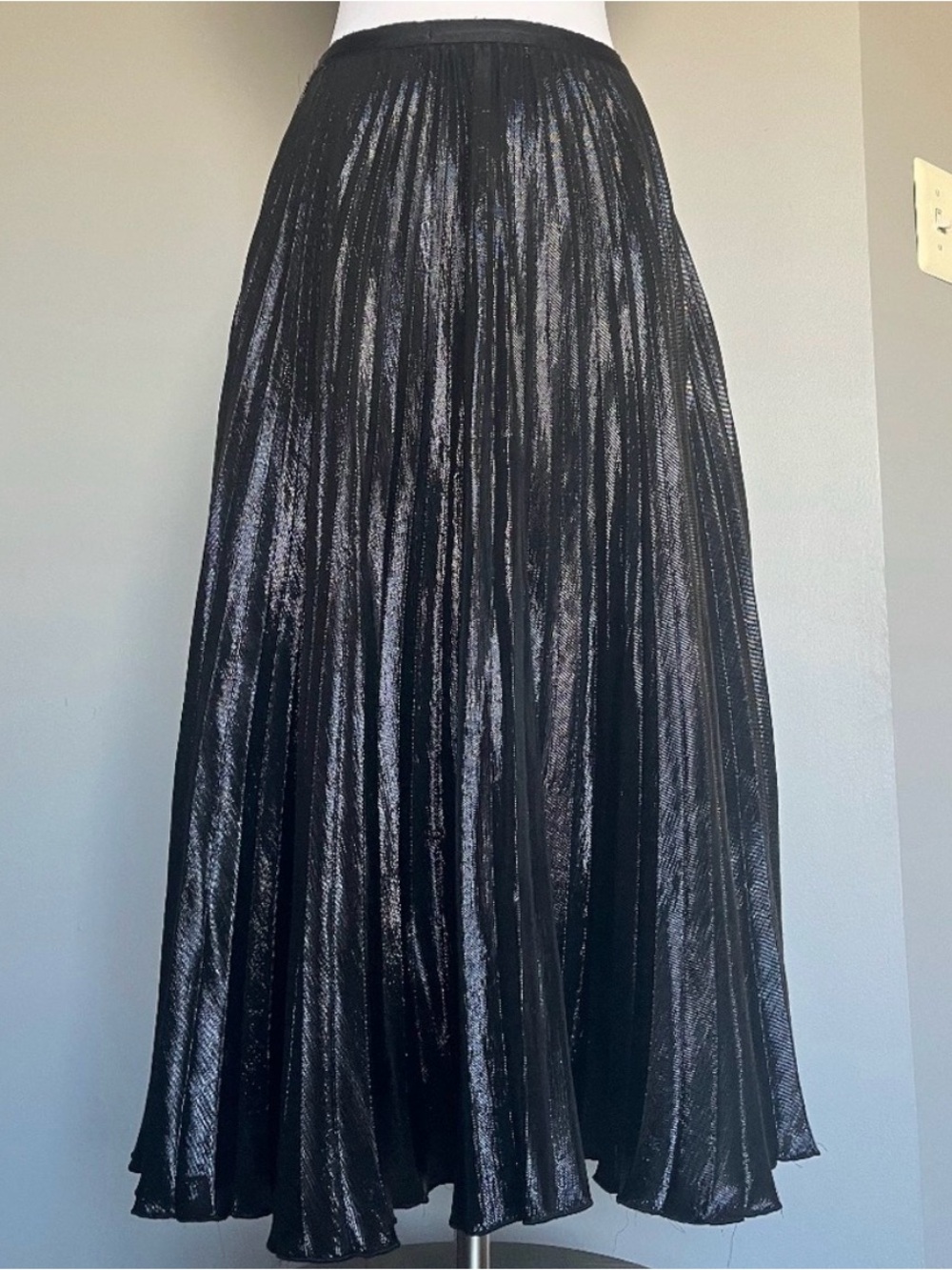 Diane Von Furstenberg Black Metallic Pleated Maxi Skirt
